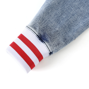 Delta Denim Varsity <b>Cardigan</b> Winter Thick Washed Blue V Neck Button Front Knit <b>Red</b> White Stripe Trim Custom Greek Letter Style - Product Image 6