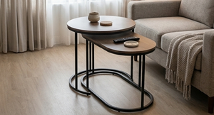 Ensemble de tables basses gigognes pour salon, marque Best Selling Home, 2 pièces, acier noir, plateau en PB, style postmoderne, garantie 3 ans - Product Image 3