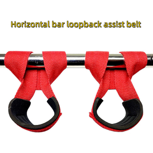 Horizontal <b>Bar</b> Loopback Assist Belt Red Nylon Adjustable Non-Slip Hook Loop Closure Unisex Strength Training Support - Product Image 1