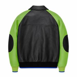 Blouson Bomber en Cuir PU Noir et Vert Néon pour Homme Triveers avec Patch Logo TR Brodé, Col Montant, Vêtement d'Hiver Fabriqué au Pakistan - Product Image 2