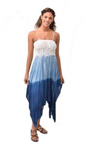 Vestido de Verano con Estampado Tie Dye Índigo, Pintado a Mano, de Rayón, Estilo Bohemio y Hada - Product Image 4