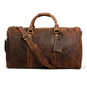 Sac de voyage en cuir véritable vintage, sac de sport de luxe pour homme, grande capacité, fermeture éclair, polyester - Product Image 1