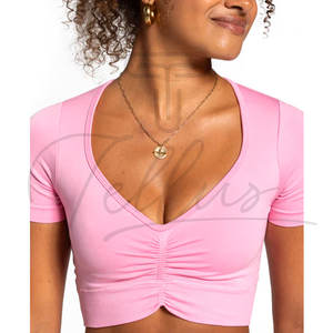 Top Corto de Alta Calidad al por Mayor 2026, Top Corto Informal de Cuello Redondo y Manga Corta para Mujer, Top Corto Básico de Algodón Sólido para Mujer - Product Image 4