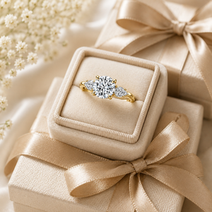 Bagues de fiançailles et de mariage personnalisées en or massif 14 carats, classiques, luxueuses et élégantes, serties de trois pierres en moissanite et diamant, pour femmes - Product Image 4