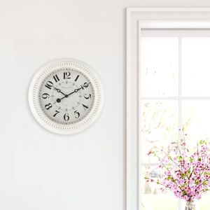 Orologio da Parete in Stile Country Francese Bianco Antico, Rotondo 15,5 Pollici, Analogico con Numeri Arabi - Product Image 2