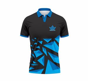T-shirt personnalisé pour homme, noir et bleu, imprimé géométrique, logo sur le devant, col rond, manches courtes, séchage rapide, performance, golf, sport, coupe classique - Product Image 1