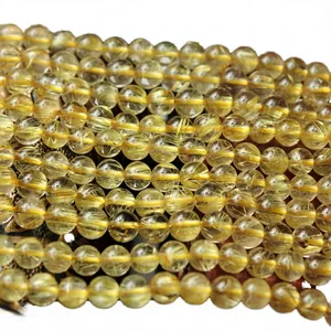 Perles rondes en quartz rutile or, pierres précieuses naturelles, 8 mm de diamètre, certifiées par un tiers - Product Image 3