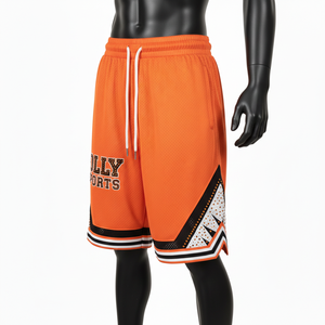 Pantalones Cortos de Baloncesto Ligeros de Malla de Poliéster de 180 GSM, Color Naranja Vibrante, Panel con Rayas, Logotipo Serigrafiado - Product Image 4