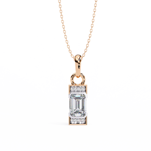 Colgante de Esmeralda Cultivada en Laboratorio Certificada por IGI y Diamante Redondo Brillante con Cadena en Color DEF y Claridad VVS VS en Oro - Product Image 5