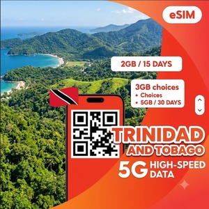แพ็กเกจ eSIM ของตรินิแดดและโตบาโก 2GB 15 วัน 3GB 5GB 30 วัน อินเทอร์เน็ตสำหรับเดินทาง 4G/5G พร้อมรหัส QR ทันทีและการส่งอีเมลรวดเร็ว - Product Image 1