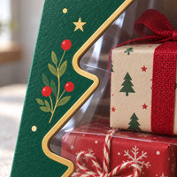 Boîte cadeau personnalisée en forme de sapin de Noël vert avec poignée de transport, emballage en papier imprimé