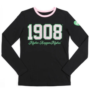   Camiseta Negra de Manga Larga 1908 para Mujer, Cuello Redondo, Diseño Gráfico, Estilo Universitario, Ropa Casual Urbana - Product Image 1