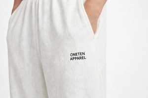 ONETEN APPAREL <b>Men's</b> <b>White</b> Corduroy Pants Elastic Waist Casual <b>Trousers</b> Letter Print Left Leg - Product Image 5