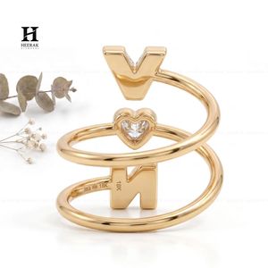 Bague spirale personnalisée avec initiale, diamant de laboratoire taille cœur, or 14 carats, bague multicouche personnalisée - Product Image 5