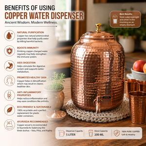 Dispensador de Agua de Cobre Martillado Hecho a Mano con Grifo, Contenedor de Almacenamiento de Bebidas para Hogar, Hotel, Restaurante, Servidor de Jugo, Té y Agua - Product Image 5