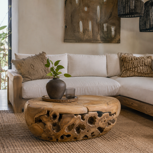 Mesa de Centro ARTERRA Premium Hecha a Mano con Mosaico de Raíz de Teca Orgánica Ecológica, Forma Ovalada, Mueble de Lujo para Vestíbulo de Resort - Product Image 6