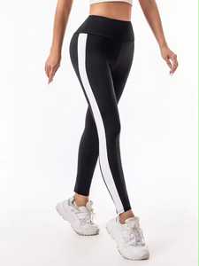 High Waist Breathable Lightweight Eco-Friendly Black <b>White</b> <b>Women's</b> Full Length Knitted Stretch Sporty Yoga <b>Leggings</b> - Product Image 1
