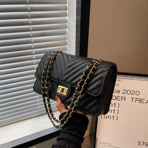 Sac à main fourre-tout de luxe en cuir véritable pour femme, avec rabat à motif losanges, bandoulière simple en chaîne, capacité 1L, durable - Product Image 5