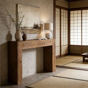 Consolle in Legno Massello con Pannello di Controllo, Elegante Tavolo da Ingresso/Divano - Product Image 4