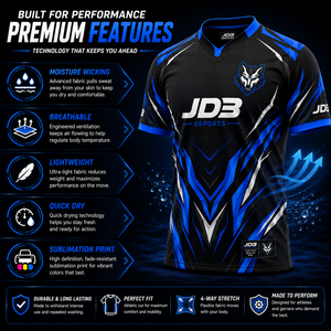 เสื้อฟุตบอลผู้ชาย JD3 รุ่นอื่นๆ ลายพิมพ์แบบรีดร้อน ผ้าโพลีเอสเตอร์ 100% สีดำ-น้ำเงิน ระบายเหงื่อได้ดี แขนสั้น ไซส์ผู้ใหญ่ - Product Image 5