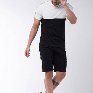 Men's Sporty Two-Piece Set Color Blocking Breathable <b>Polyester</b> <b>T</b>-<b>Shirt</b> and Shorts Quick Dry Knitted Summer Wear - Product Image 3