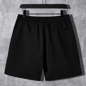 Men's Summer Casual 2-Piece <b>Set</b> Crew Neck T-Shirt Black Shorts Solid Color <b>Knitted</b> Breathable Cotton Workout Wear - Product Image 4