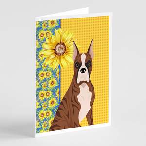 Summer Sunflowers Red Brindle Boxer Tarjetas de felicitación Pack 8 Whimsical A7 Tamaño 5x7 Tarjetas de nota en blanco con sobres - Product Image 1