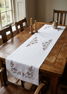 Wholesale Customized White 100% Cotton Table <b>Runners</b> Embroidered Red Flowers <b>Washable</b> Durable Home Events - Product Image 4