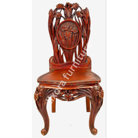 Chaise de salle à manger de luxe en bois massif, sculptée à la main, avec motif de fleur d'iris, finition cerisier antique