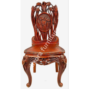 Chaise de salle à manger de luxe en bois massif, sculptée à la main, avec motif de fleur d'iris, finition cerisier antique - Product Image 5