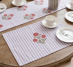 Hand Block Print Poppy Floral Stripe Print <b>Table</b> <b>Cover</b> Handmade Tablecloth <b>Dining</b> <b>Table</b> Linen Wholesale Supplier - Product Image 4