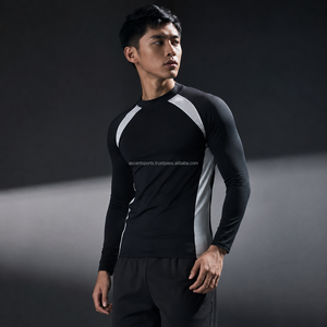 Camiseta de Compresión de Manga Larga para Hombre, Color Negro y Blanco, de Secado Rápido, Transpirable, Ecológica, de Spandex y Poliéster, para Gimnasio - Product Image 4
