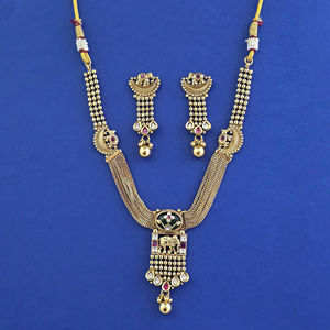 Joyería Hecha a Mano en India, Collar de Estilo Antiguo con Baño de Oro Mate 232260 - Product Image 2