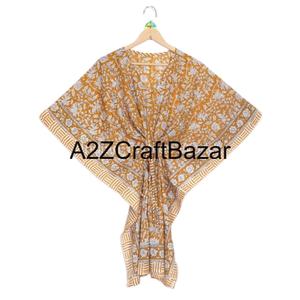 Vestido Abaya Corto para Mujer, Estampado a Mano, Estilo Kaftan, Moda India, Hecho a Mano, Algodón Puro, Estilo Playero, para Fiestas Nocturnas - Product Image 1
