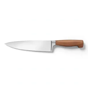 Cuchillo de Chef Clásico de 8 Pulgadas con Mango de Madera Marrón y Hoja Plateada Lisa para Cocinas Domésticas, Cortar Verduras, Rebanar Frutas, Herramienta de Cocina - Product Image 1