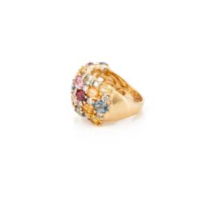 18K White Gold Invisible Set Multi Sapphire Cocktail Dome Ring Resizable Eternity Band - Product Image 5