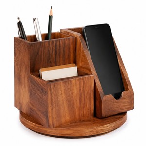 Mango Wood Rotating <b>Desk</b> Organizer with Phone Dock | Wholesale India - Product Image 1