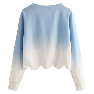 Sweat-shirt court à col rond et manches longues pour femme, couleur dégradée, avec ourlet festonné, haut tricoté décontracté - Product Image 6