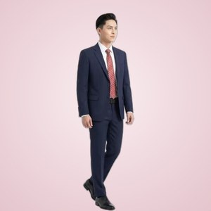 Costume d'affaires bleu marine pour homme ANIMA, simple boutonnage, col cranté, anti-plis, mélange de laine, tenue formelle - Product Image 1