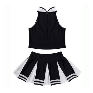 Ensemble deux pièces pour femmes, haut sans manches à bretelles avec jupe plissée, uniforme sportif bicolore, printemps été - Product Image 4