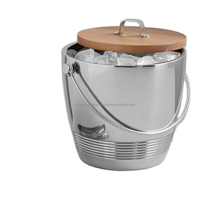 Cubo de hielo de acero inoxidable con asa de calidad superior para el hogar, encimera de bar, logotipo personalizado, cubo de hielo de cerveza de champán de Metal con tapa - Product Image 4