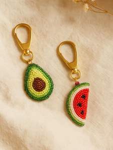 Custom Beaded Keychain Fruit Shape Avocado Watermelon Key Ring Glass Seed Bead Bag Charm Gold Metal <b>Hook</b> <b>Car</b> Key Holder Pendants - Product Image 6
