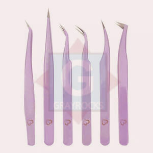 Kit de 6 Pinzas de Precisión de Acero Inoxidable para Extensión de Pestañas con Punta Fina en un Estuche Protector - Product Image 1