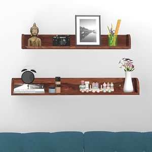 Wall <b>Mounted</b> Wooden Poster <b>Frame</b> Display Shelf <b>with</b> Floating Metal <b>Frame</b> Rectangle Shape for Living Room Bedroom - Product Image 2