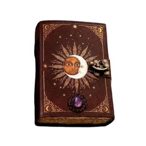 Sun Moon Gemstone Journal | Personalized Vintage <b>Diary</b> | Brass C-<b>Lock</b> Closure 220 Page Handmade Leather Real Touch Halloween - Product Image 2