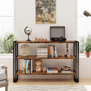 <b>Rustic</b> Wooden Storage Shelf Three-Layer Rectangle Standing Type For Living Room Durable Lacquered Finish - Product Image 4