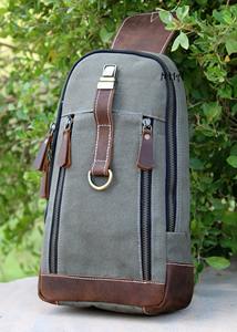 Sac bandoulière unisexe en cuir et toile, sac de poitrine, sac de voyage décontracté, sac de randonnée, mode, imperméable, fermeture éclair, vente en gros LCSB-0031 - Product Image 3