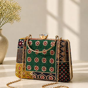 IRYA LIFESTYLE for Rose Embroidered Designer Clutch <b>Bag</b> Shoulder Chain Strap Flap Closure 1L Capacity-Elegant <b>Evening</b> Purse for - Product Image 2