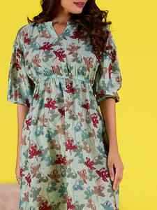 Vestido Largo Formal de Gasa Ecológico al por Mayor, con Cordones, Cuello en V, Estampado Floral, para Playa, Verano, para Mujer - Product Image 4