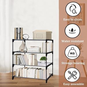 Modern 4-<b>Tier</b> Steel Shelving <b>Unit</b> 55x49x30cm Space Saving Freestanding Bookcase - Product Image 4
